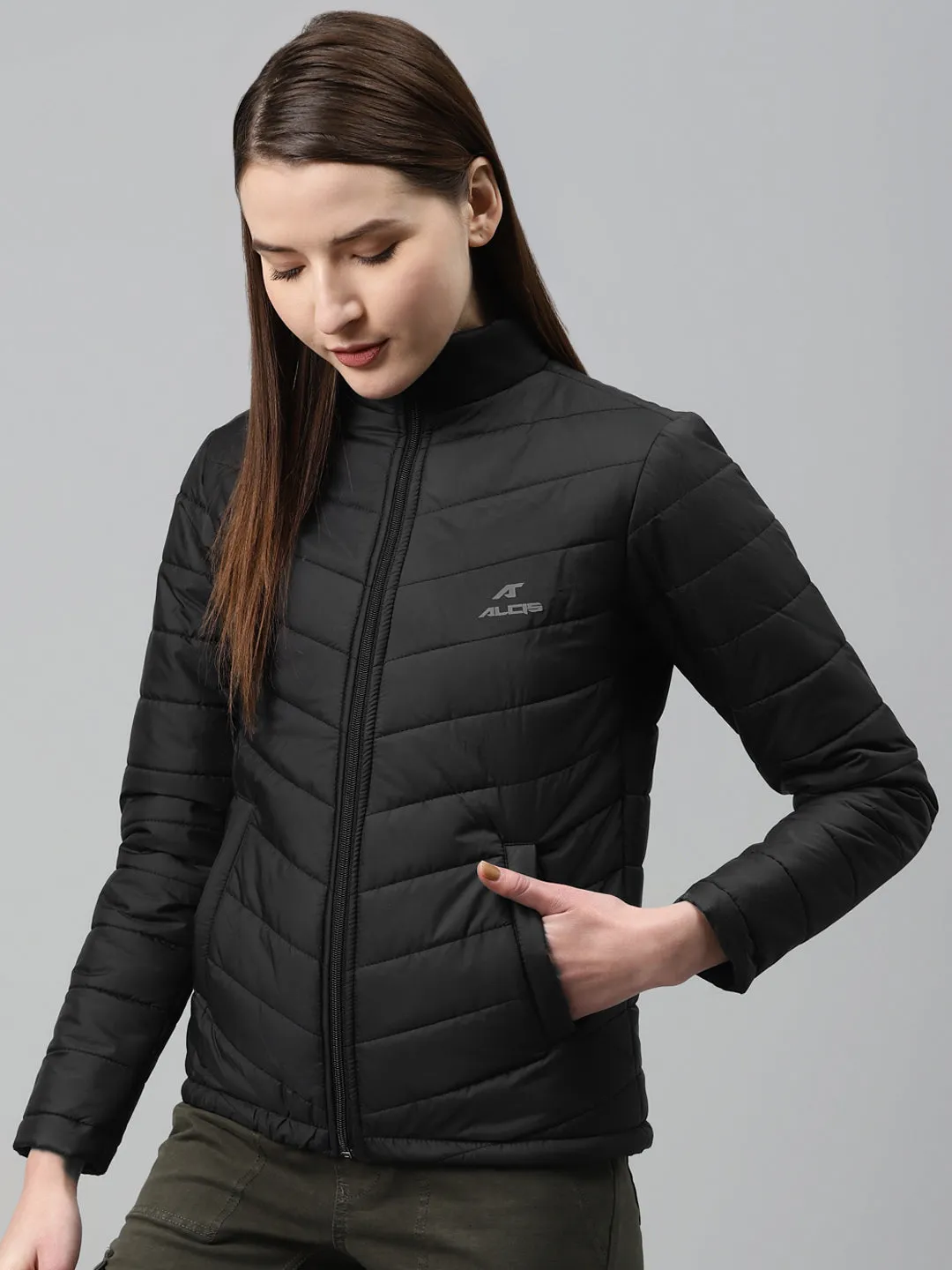 Alcis Women Black Solid Padded Jacket