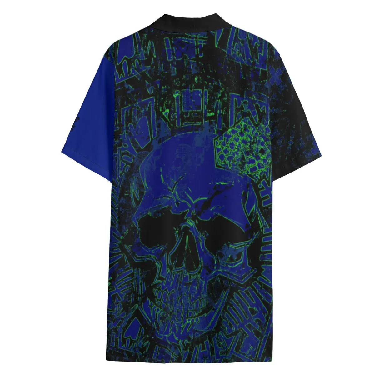 All-Over Print Men's Hawaiian Shirt With Button Closure |115GSM Cotton poplin blue/blk skull print jaxs23