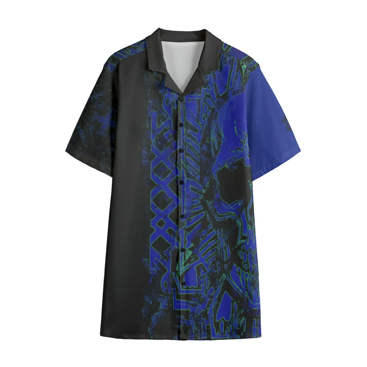 All-Over Print Men's Hawaiian Shirt With Button Closure |115GSM Cotton poplin blue/blk skull print jaxs23