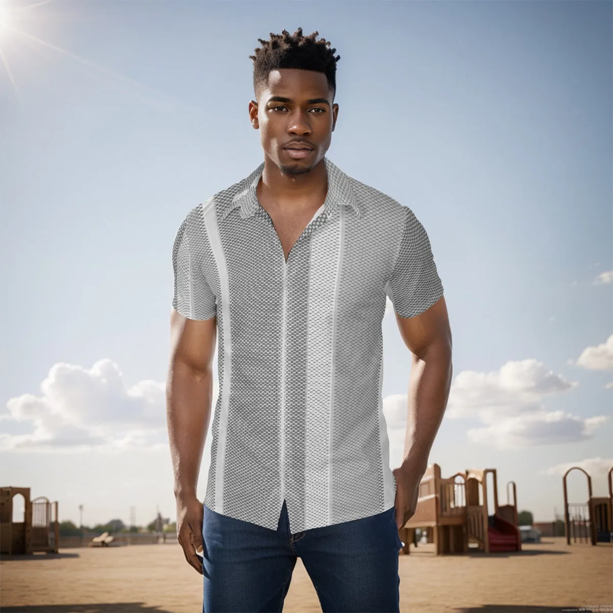 All-Over Print Men's Shirt j10 gray, and white print