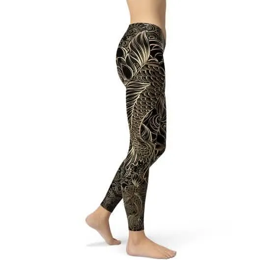 Artistic Black Koi Fish Women's Fitness Leggings