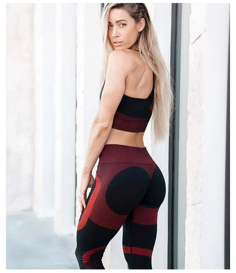 Autumn Patchwork Yoga Leggings High Elastics Pants For Women High Waist Hips Lifting Fitness Trousers Energy Fitness Sportswear