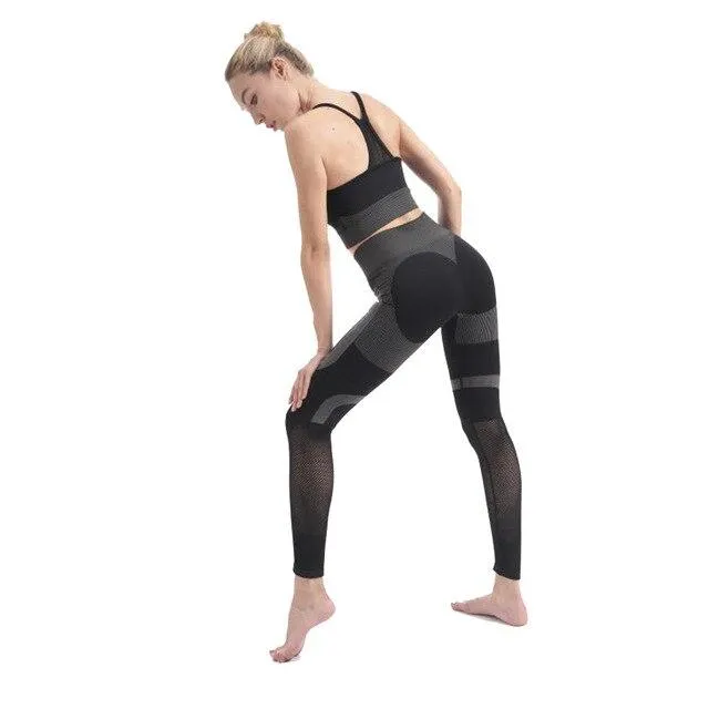 Autumn Patchwork Yoga Leggings High Elastics Pants For Women High Waist Hips Lifting Fitness Trousers Energy Fitness Sportswear