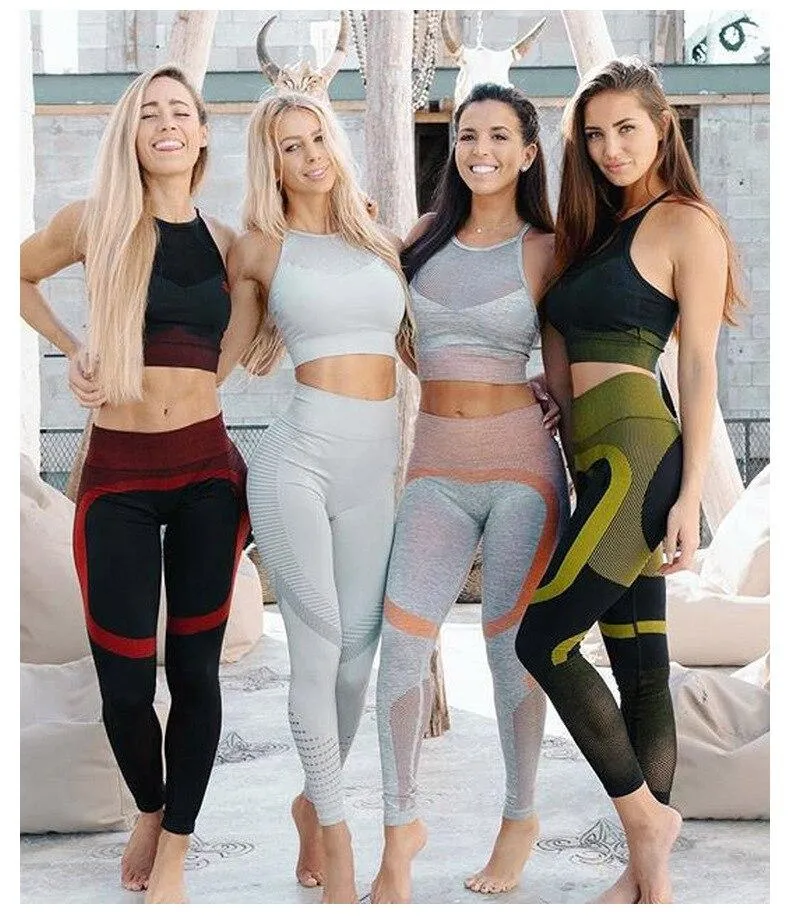 Autumn Patchwork Yoga Leggings High Elastics Pants For Women High Waist Hips Lifting Fitness Trousers Energy Fitness Sportswear