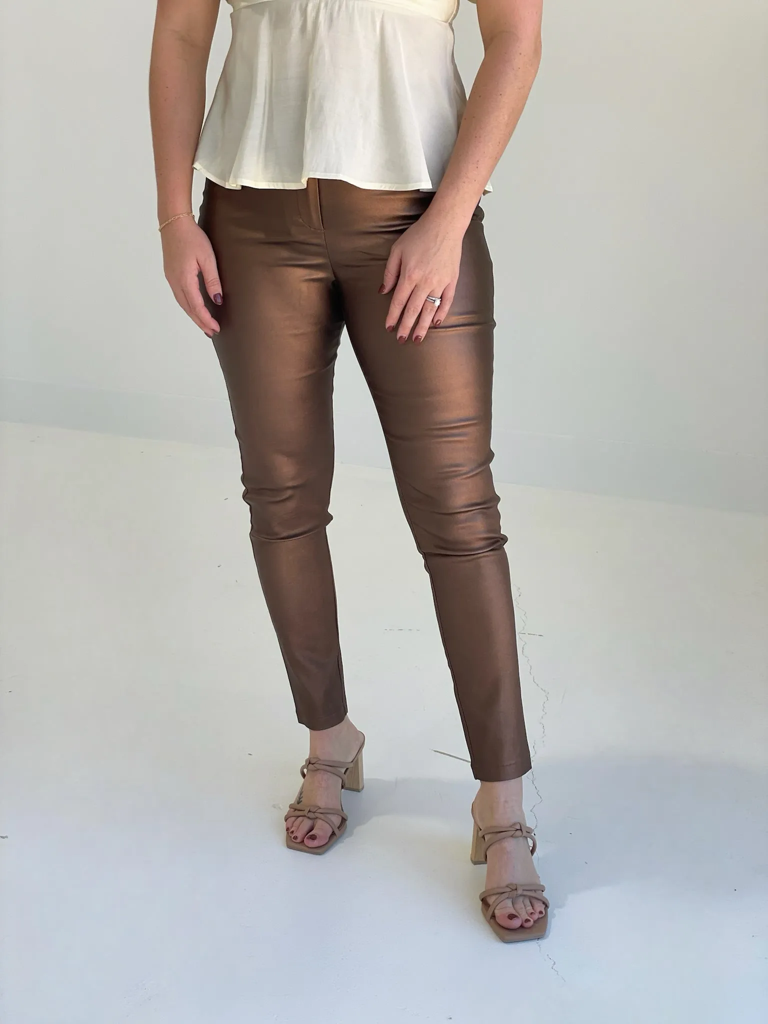 Back Again Leather Skinny Trousers - Mocha