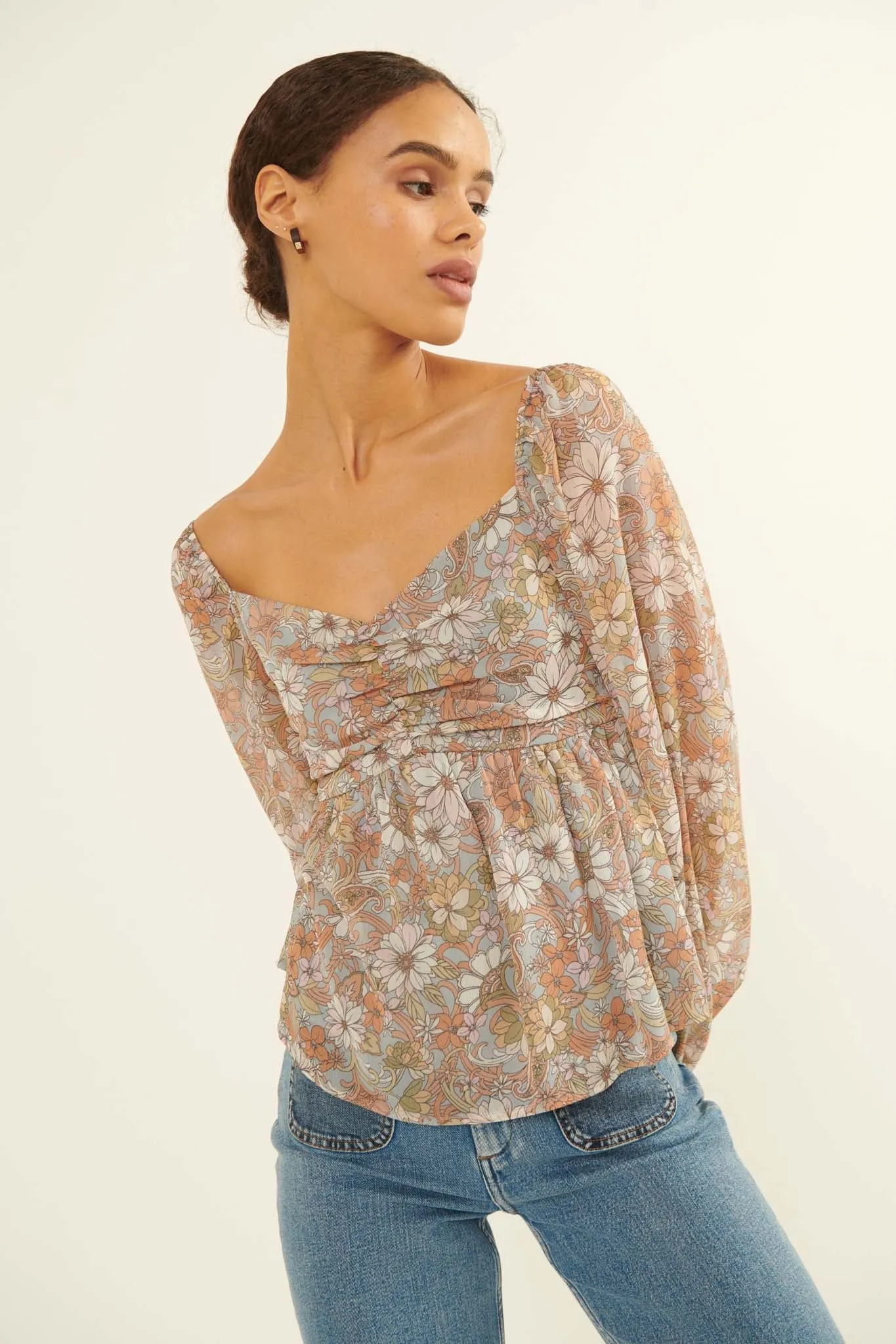 Beautiful Blooms Floral Babydoll Peasant Top