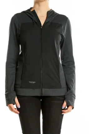 Black Sporty Zip-Up Hooded Jacket