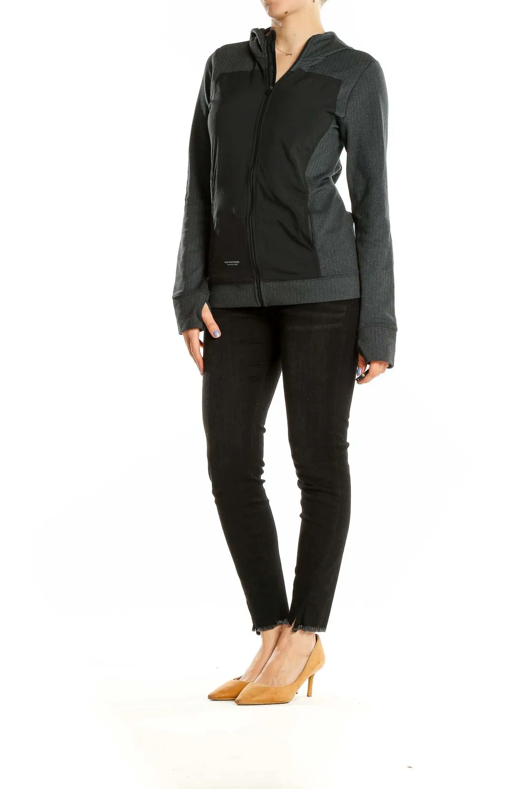 Black Sporty Zip-Up Hooded Jacket