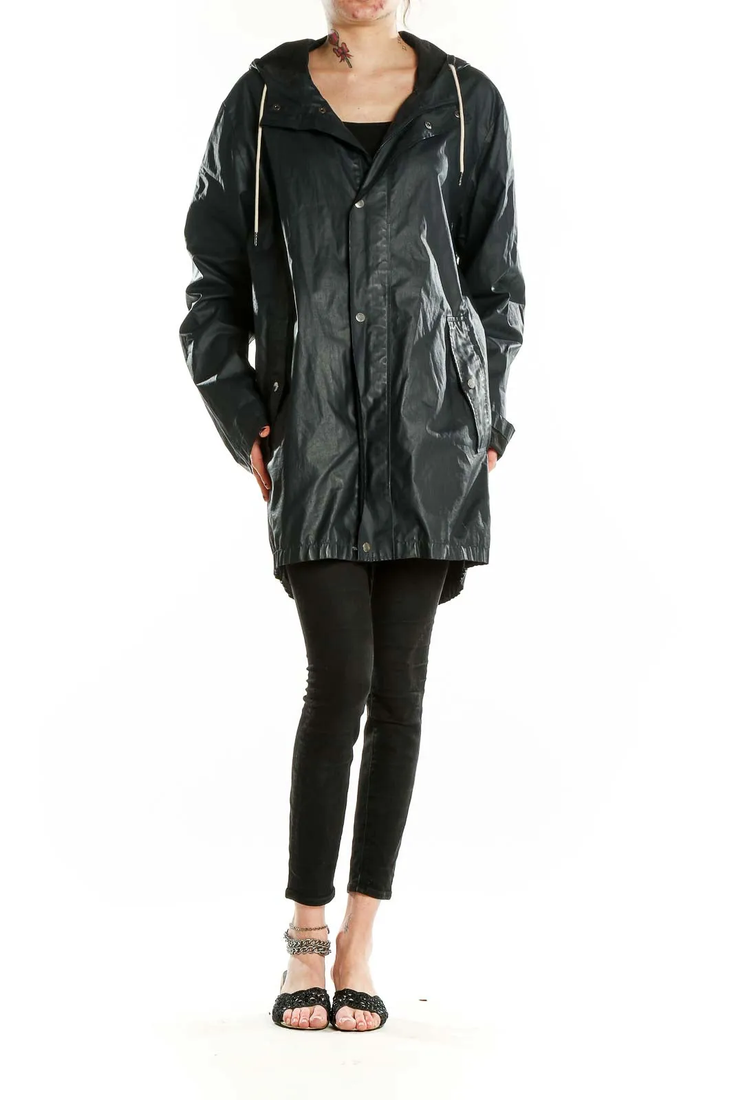 Black Waterproof Hooded Jacket