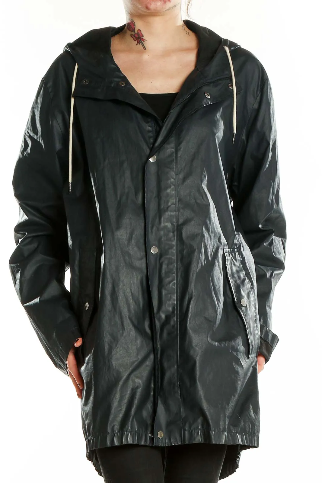 Black Waterproof Hooded Jacket