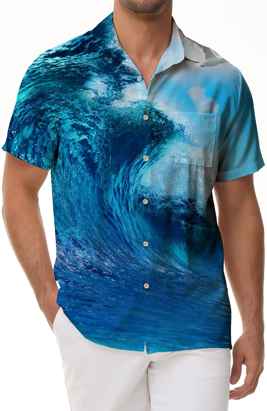 Blue Ocean Men's Loose Casual Short Sleeve Beach Shirt Hawaiian Lapel Button