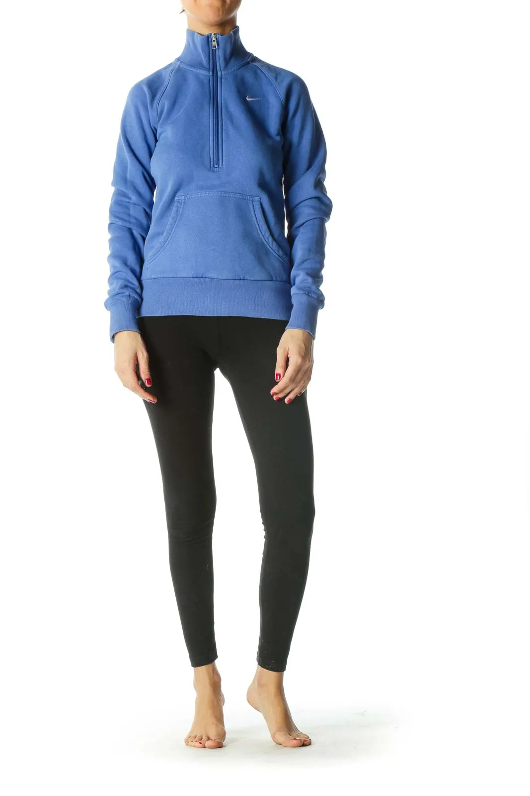 Blue Pocketed Zippered High-Neck Active Jacket