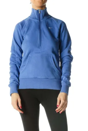 Blue Pocketed Zippered High-Neck Active Jacket