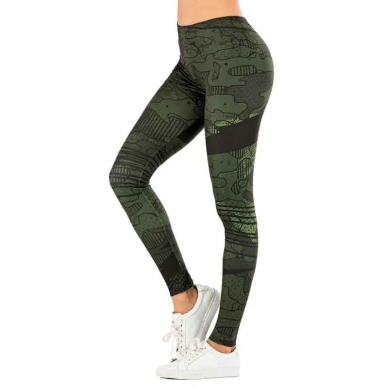 Brand Sexy Leaf Printing Fitness Slim High Waist Leggings