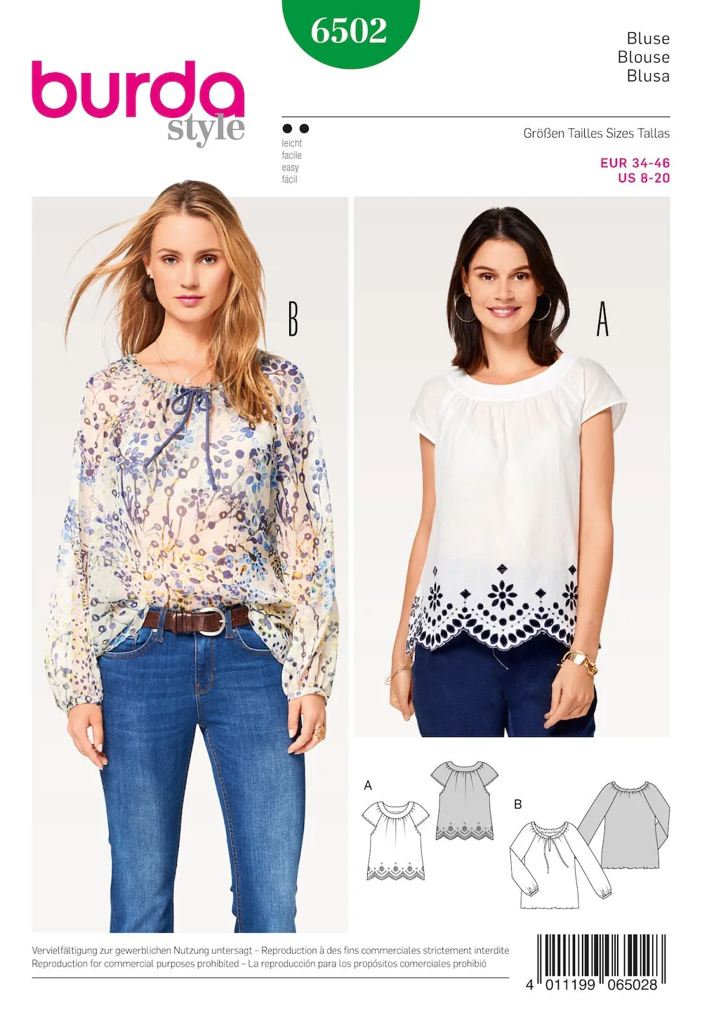 Burda Pattern 6502 Misses' Peasant Blouses (8-20)