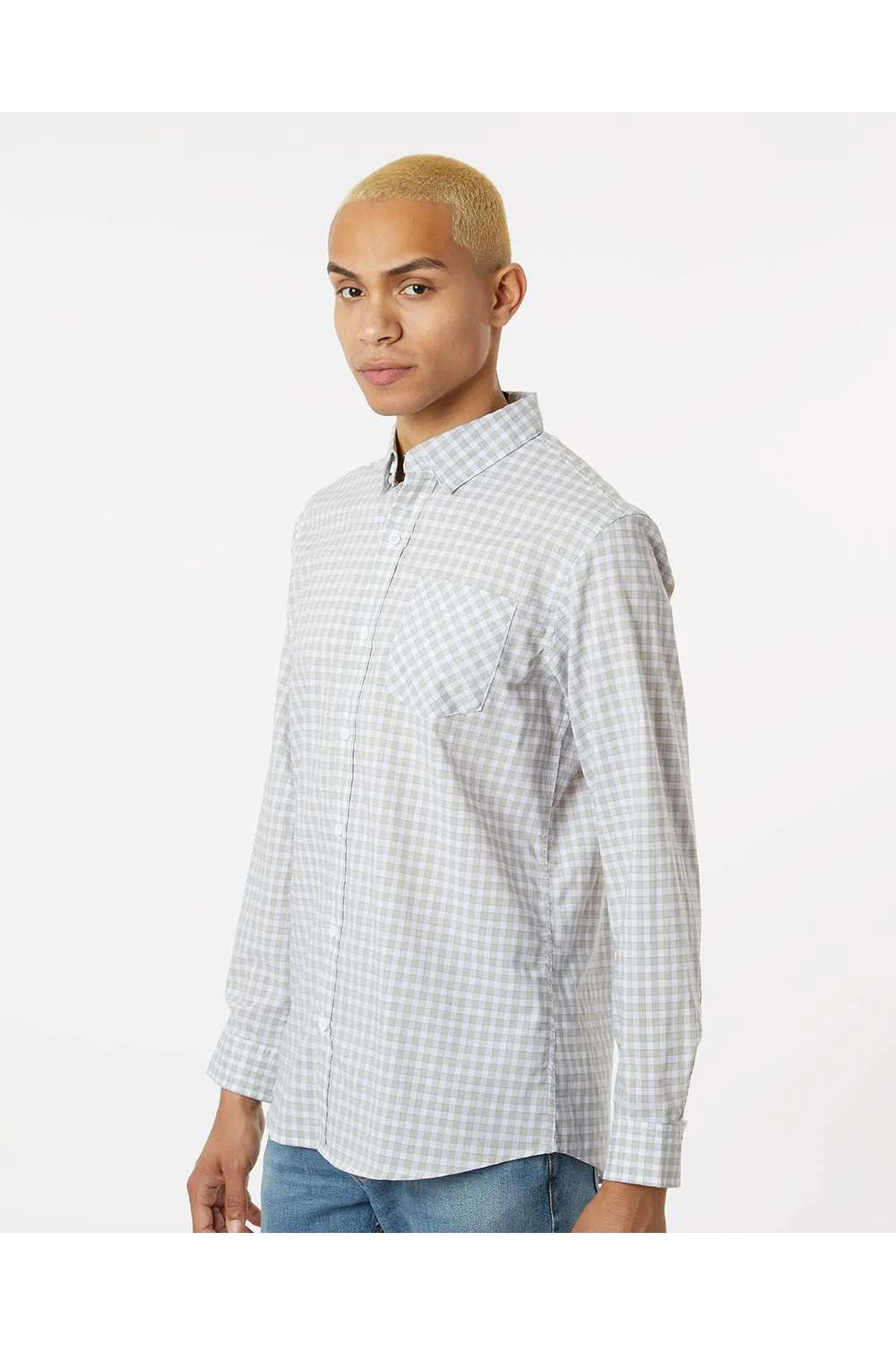 Burnside Mens Burn Long Sleeve Button Down Shirt - Grey/White Gingham