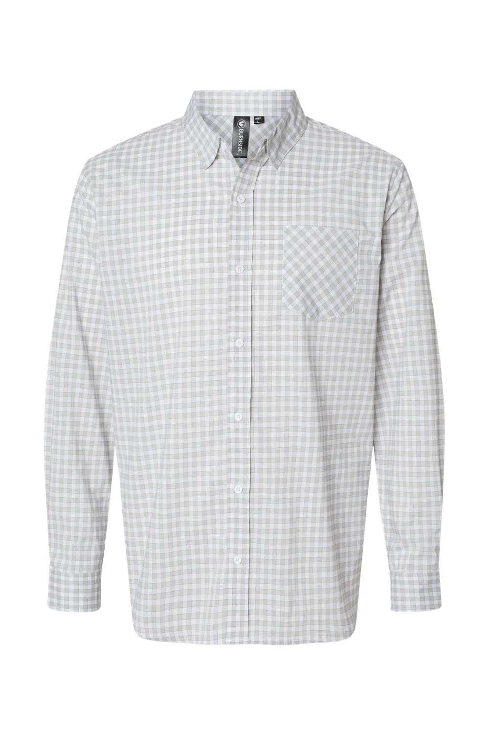 Burnside Mens Burn Long Sleeve Button Down Shirt - Grey/White Gingham