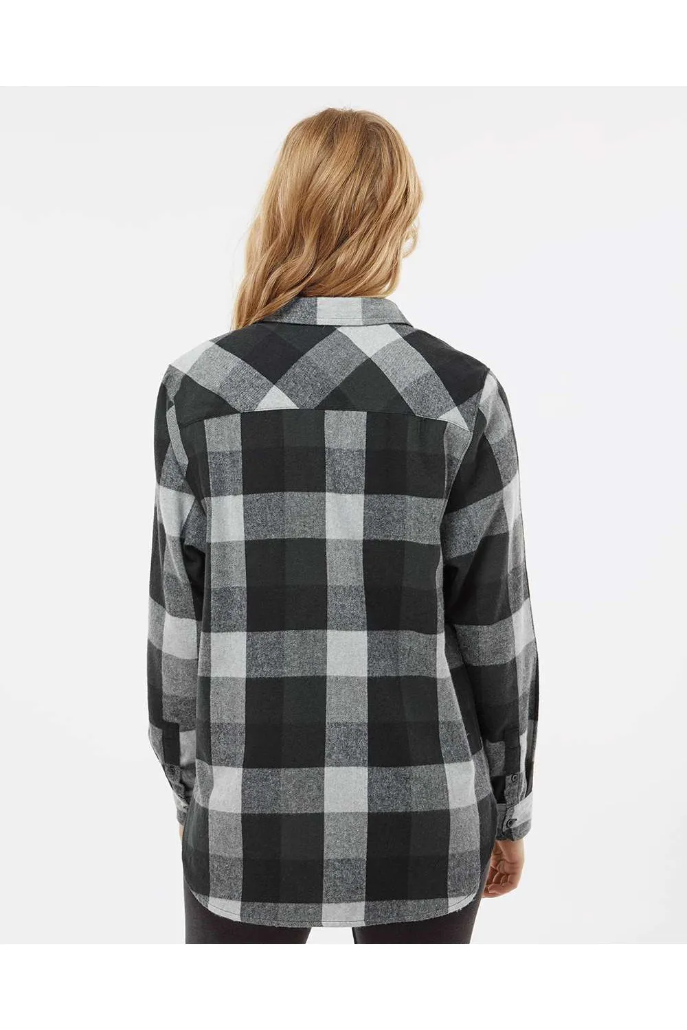 Burnside Womens Boyfriend Flannel Long Sleeve Button Down Shirt - Black/Grey