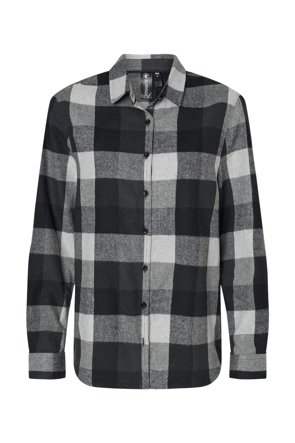 Burnside Womens Boyfriend Flannel Long Sleeve Button Down Shirt - Black/Grey