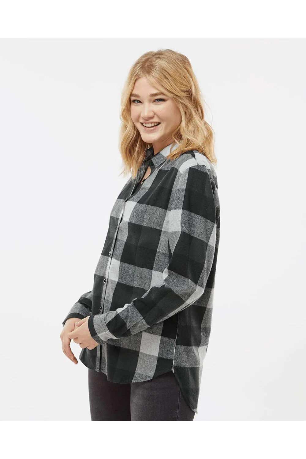 Burnside Womens Boyfriend Flannel Long Sleeve Button Down Shirt - Black/Grey