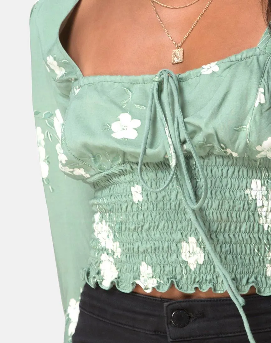 Carmen Top in Mono Flower Green