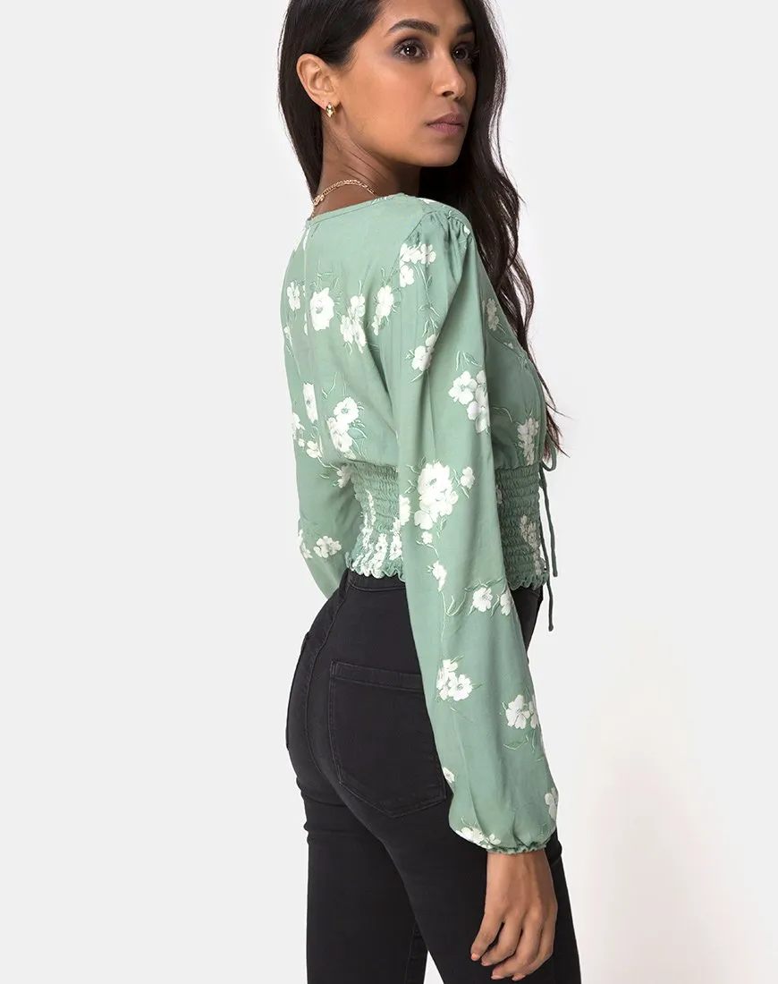 Carmen Top in Mono Flower Green