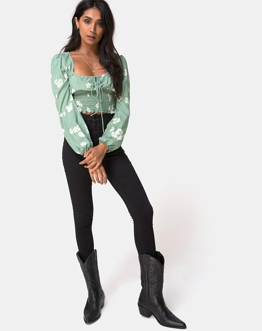 Carmen Top in Mono Flower Green