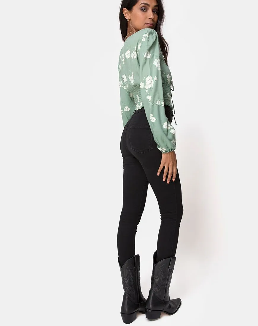 Carmen Top in Mono Flower Green