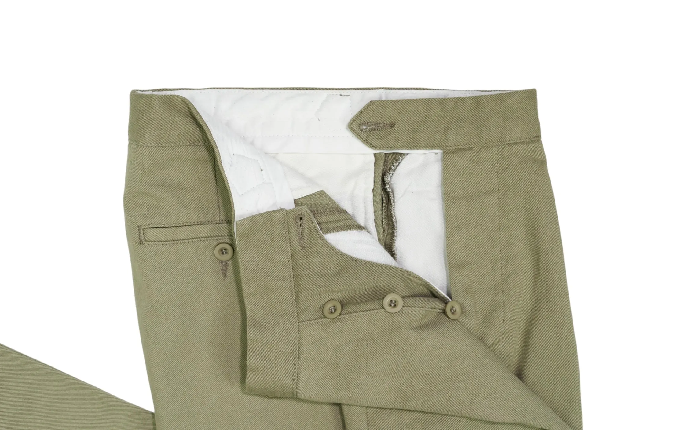 Casatlantic - Olive Cotton Twill Pleated Safi Trouser 30/30