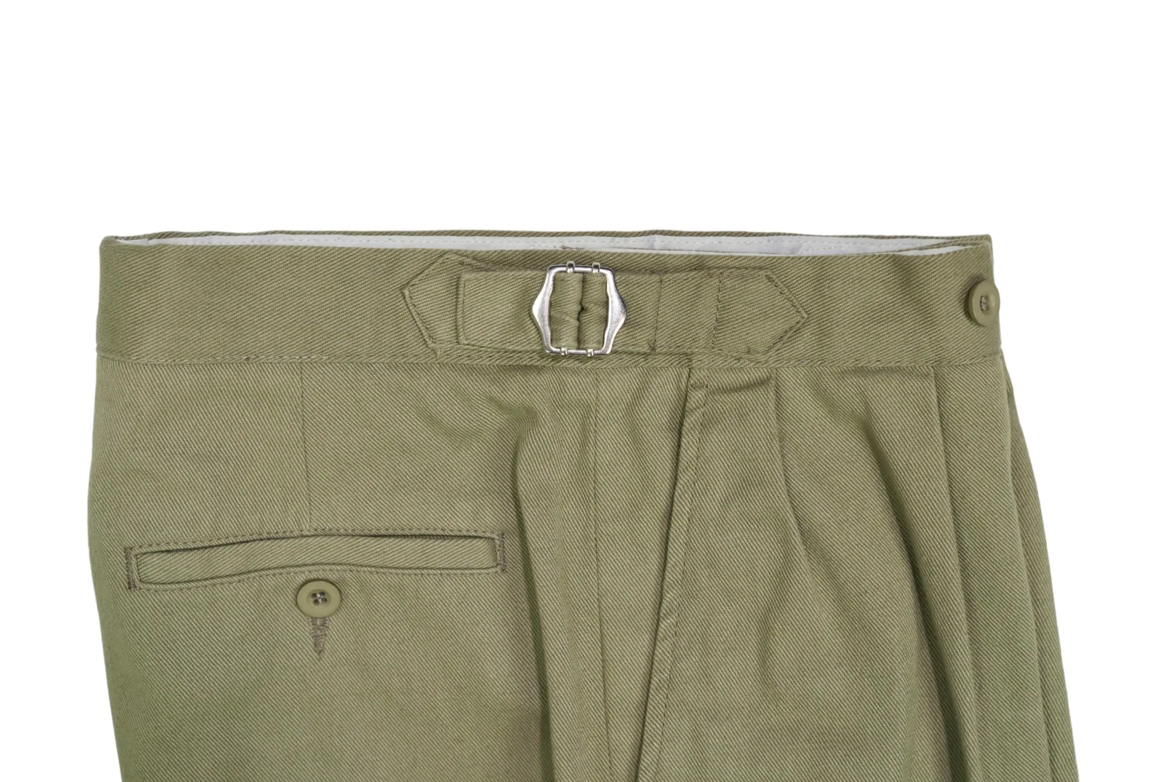 Casatlantic - Olive Cotton Twill Pleated Safi Trouser 30/30