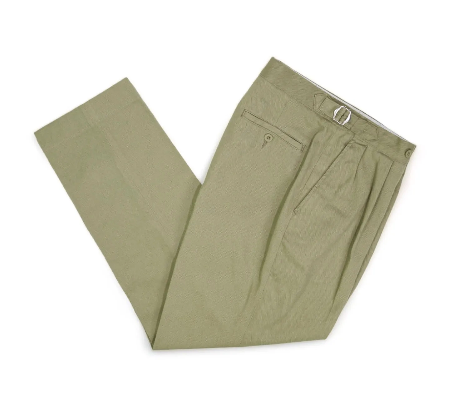 Casatlantic - Olive Cotton Twill Pleated Safi Trouser 30/30