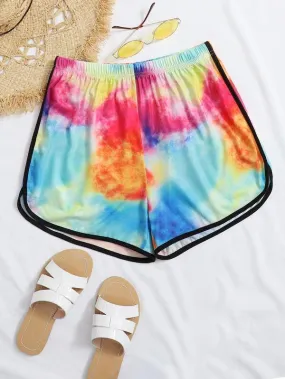 Contrast Binding Tie Dye Track Shorts