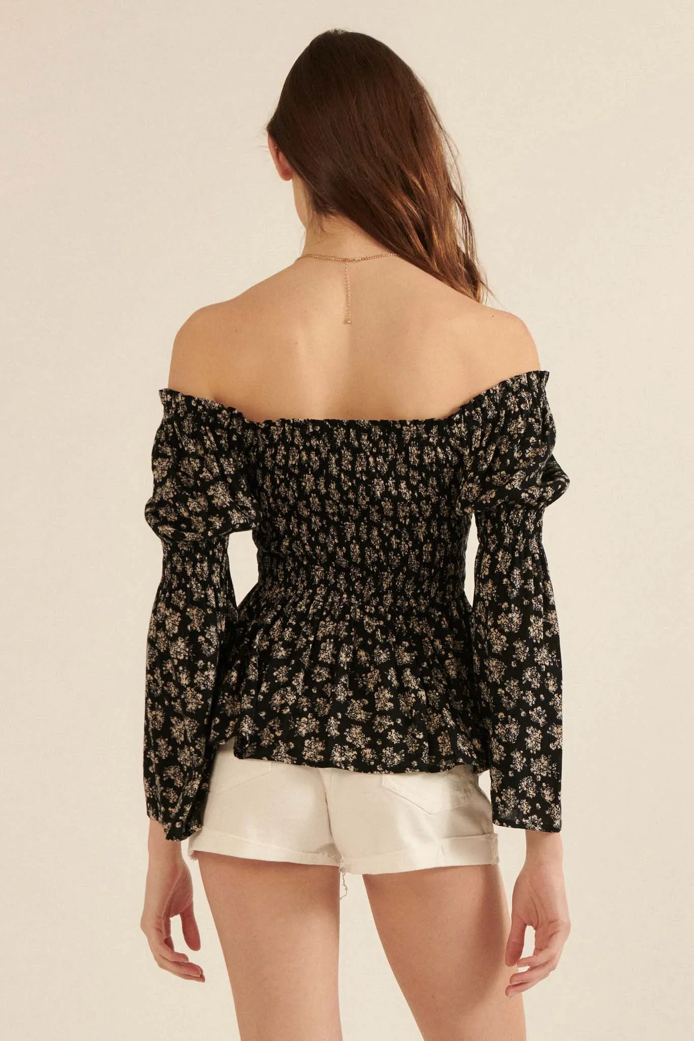 Country Orchard Smocked Floral Off-Shoulder Top