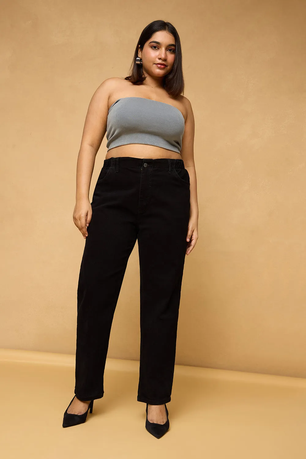 Curve Sleek Black Mom Fit Denim Jeans