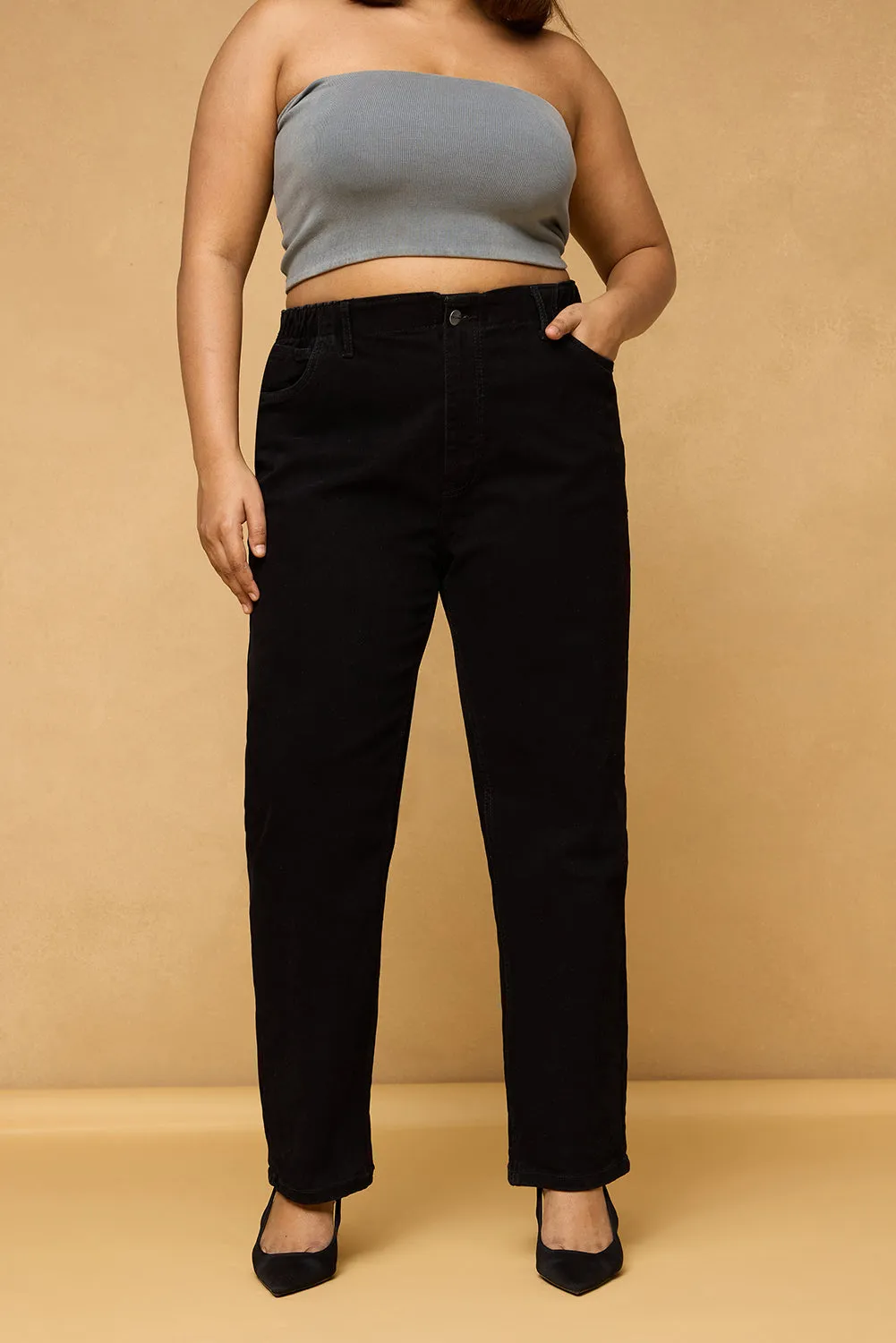 Curve Sleek Black Mom Fit Denim Jeans