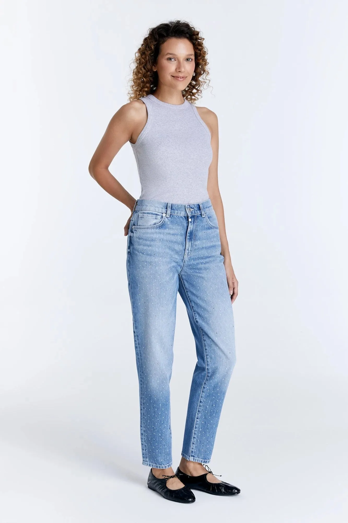 Daisy - Mom Jeans - Light Blue Strass - L30