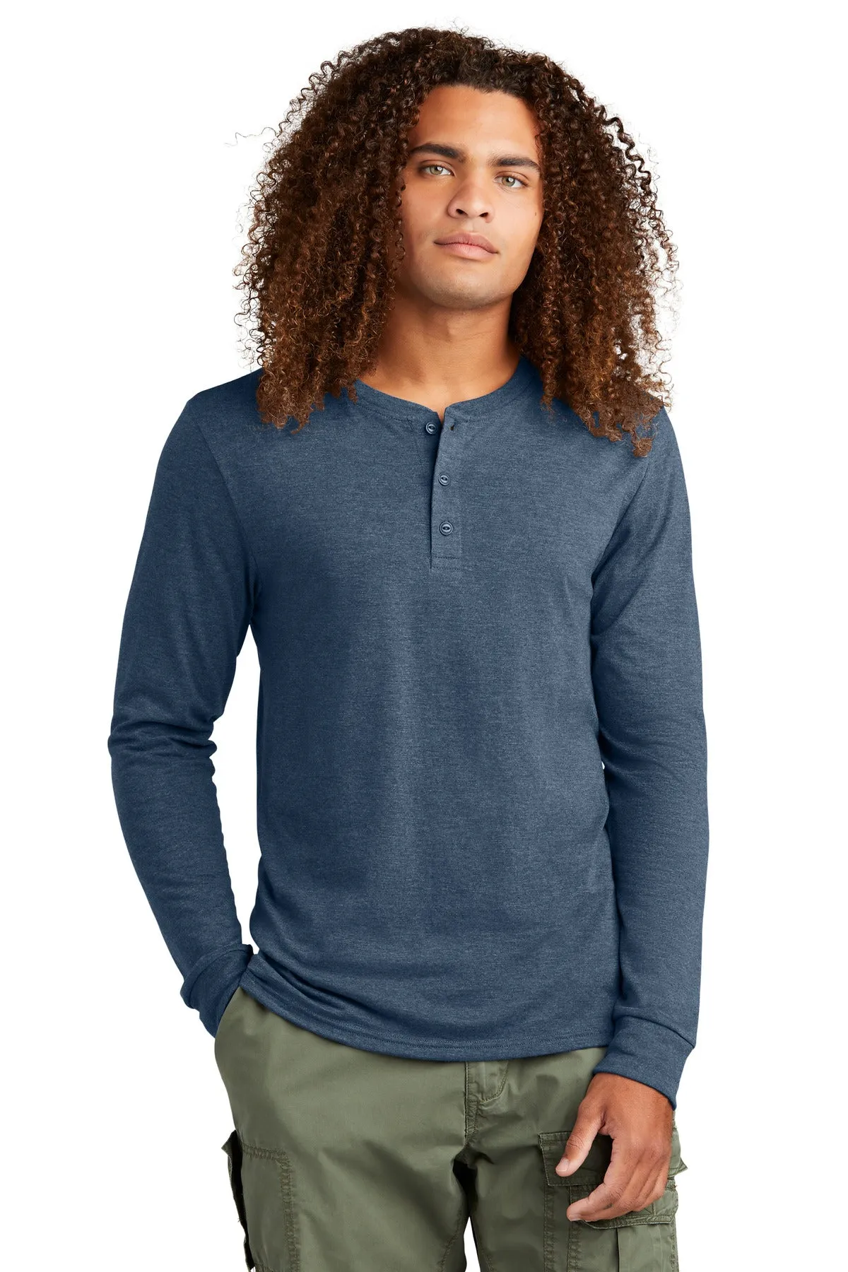 District Mens Perfect Tri Long Sleeve Henley DT145