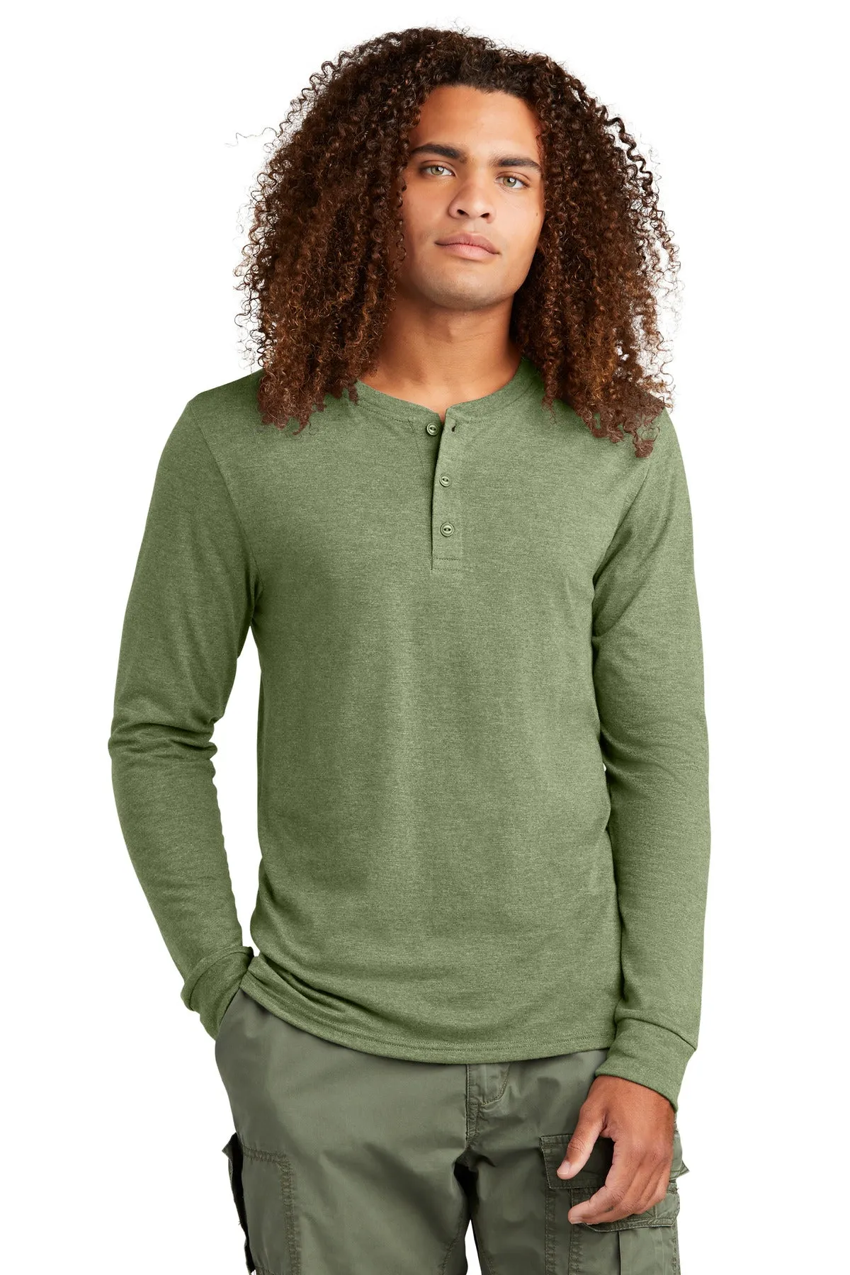 District Mens Perfect Tri Long Sleeve Henley DT145