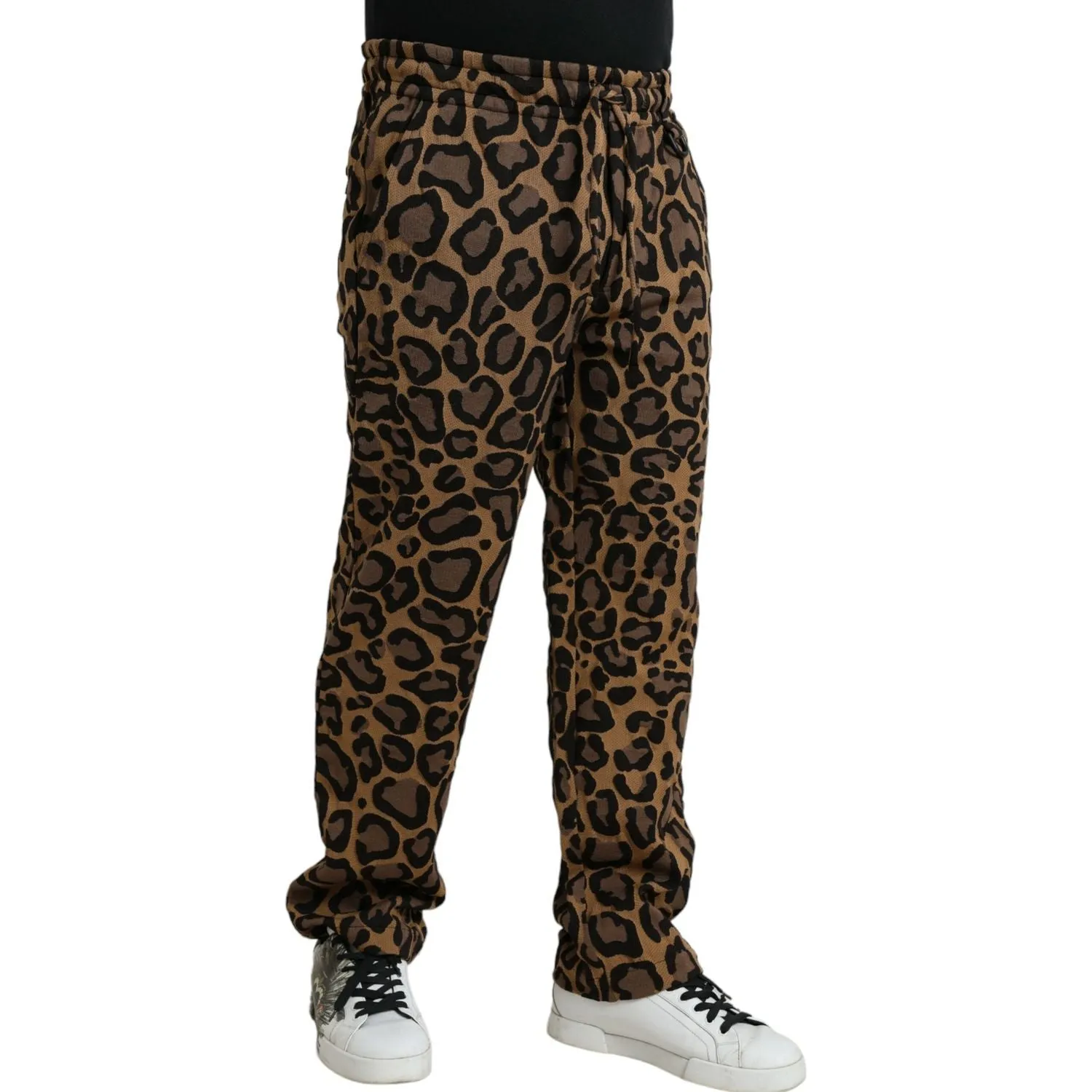 Dolce & Gabbana Brown Leopard Print Polyester Jogger Pants