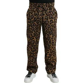 Dolce & Gabbana Brown Leopard Print Polyester Jogger Pants