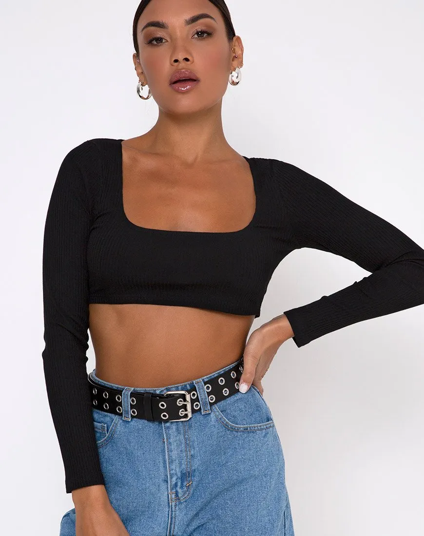 Drea Crop Top in Rib Black