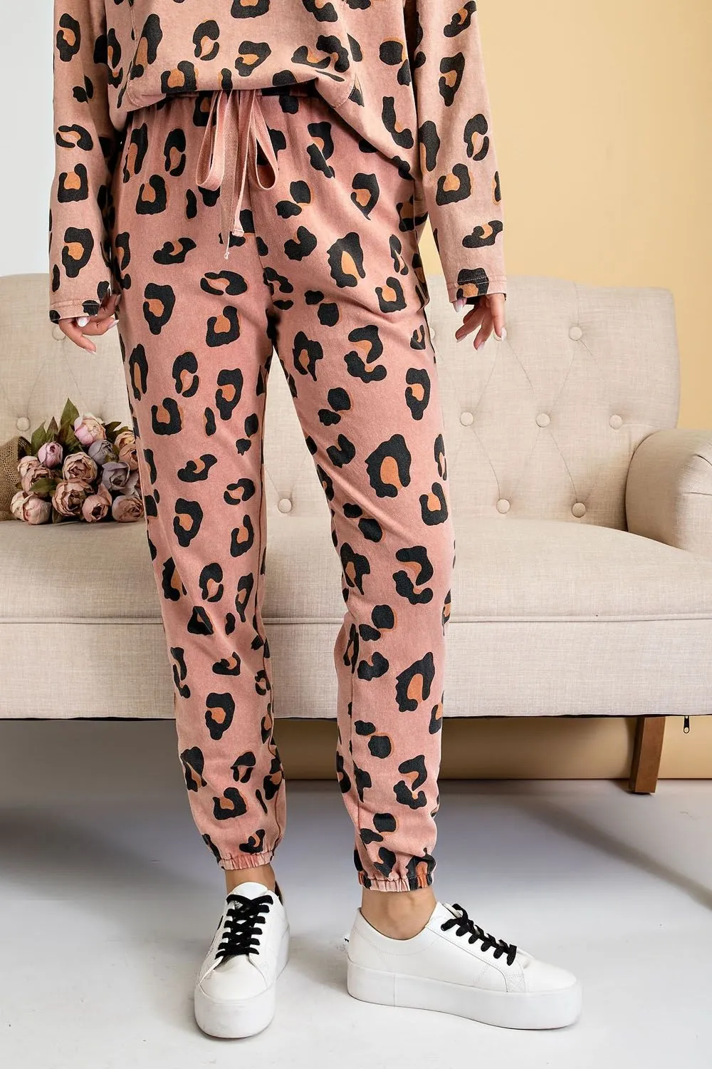 EB40789 Leopard Print Knit Pant-CINNAMON