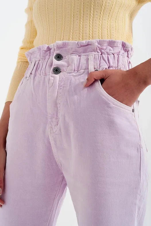 Elasticated Paper Bag Waist Mom Jean In Lilac