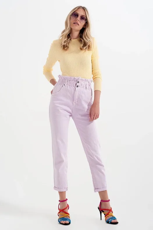 Elasticated Paper Bag Waist Mom Jean In Lilac