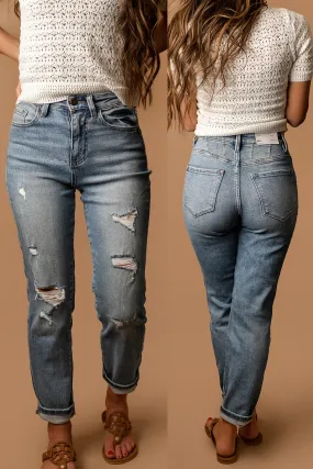 Emma Distressed High-Rise Mom Jeans