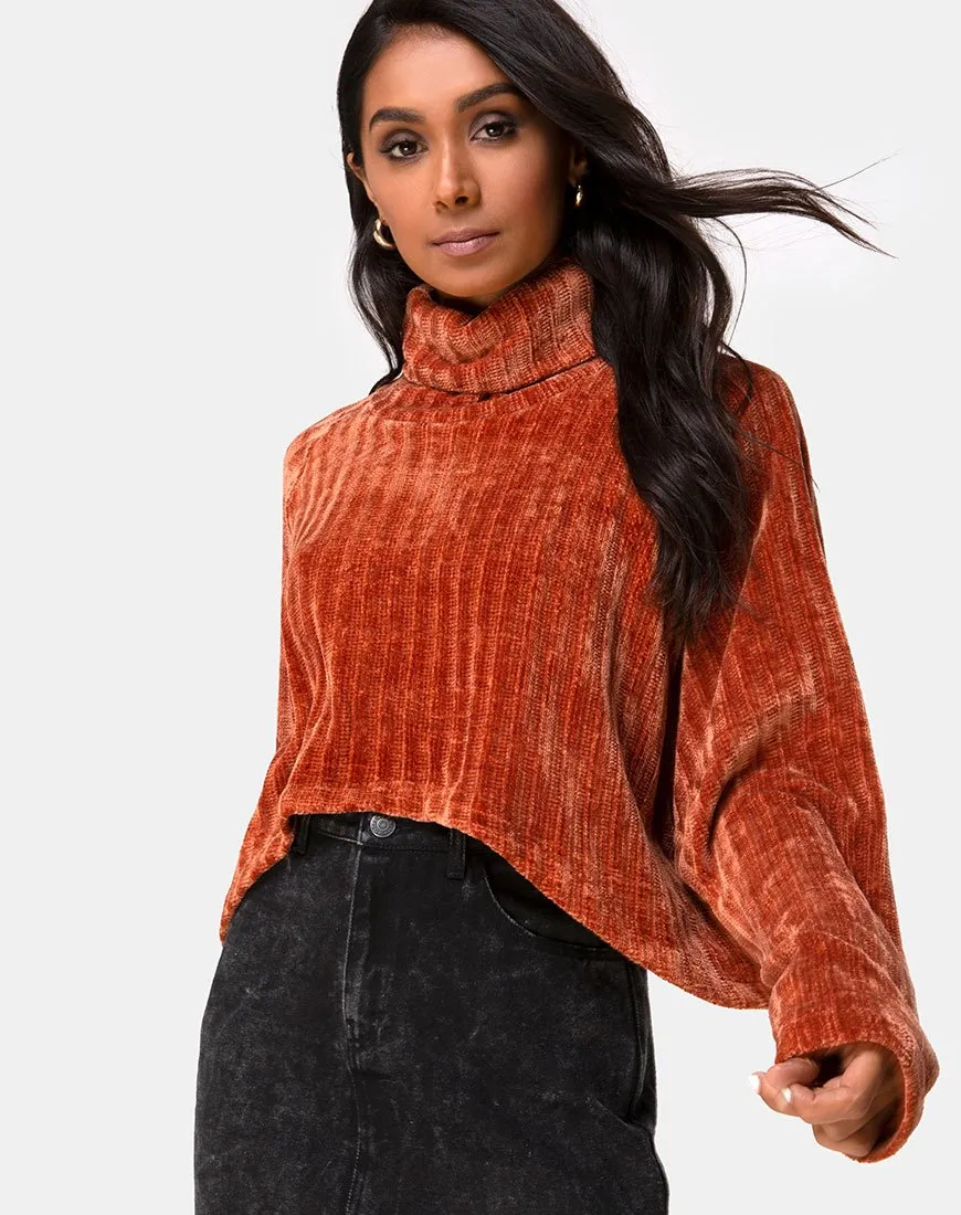 Evie Cropped Sweater in Rust Chenille