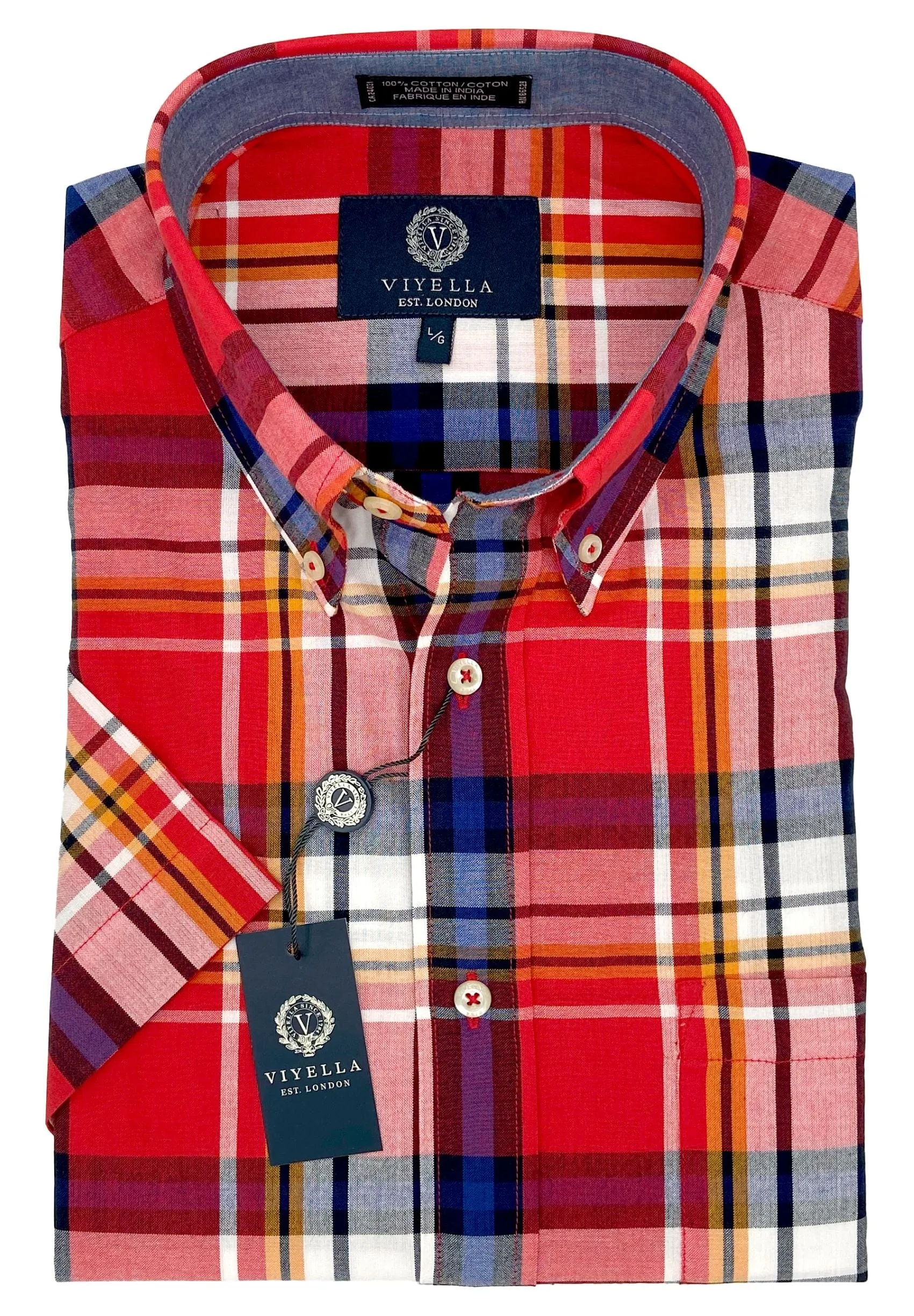 Expertly Crafted Red White Plaid Madras Shirts - 100% Cotton