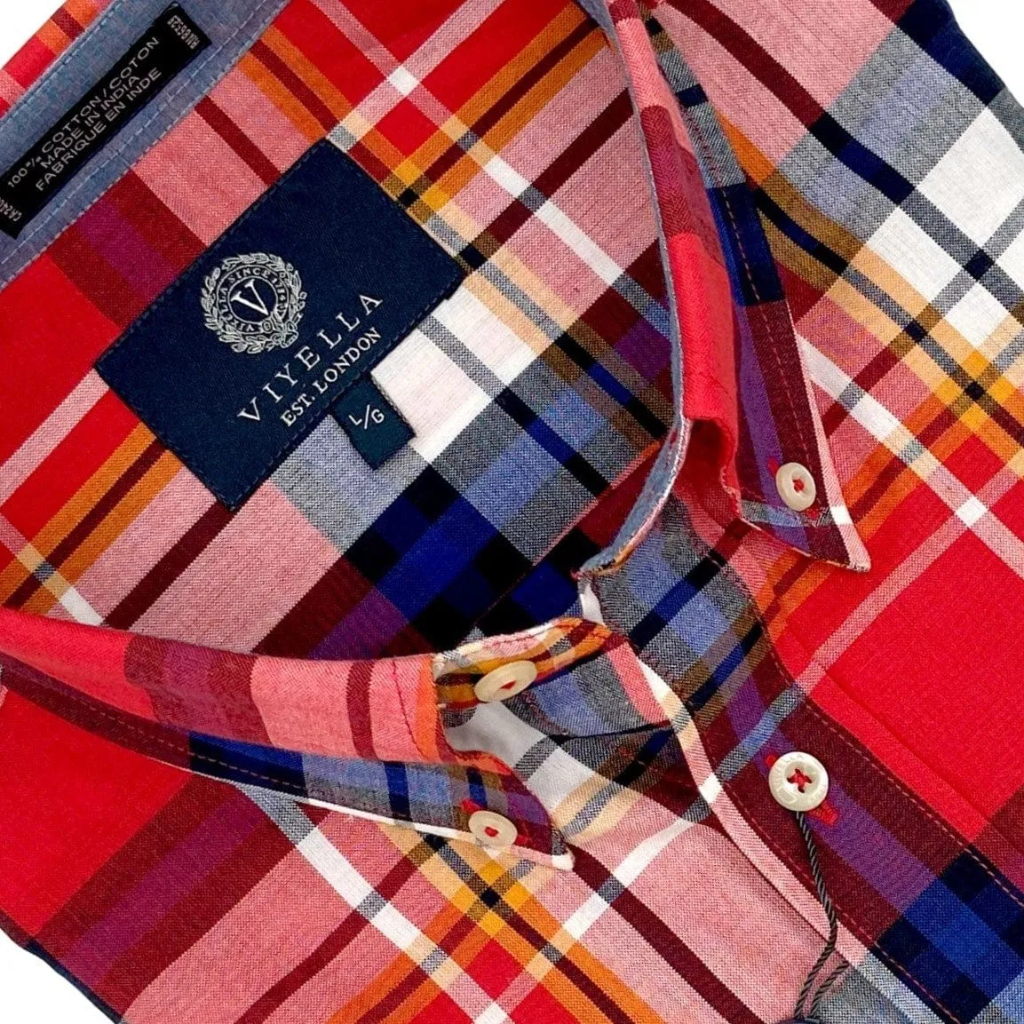 Expertly Crafted Red White Plaid Madras Shirts - 100% Cotton