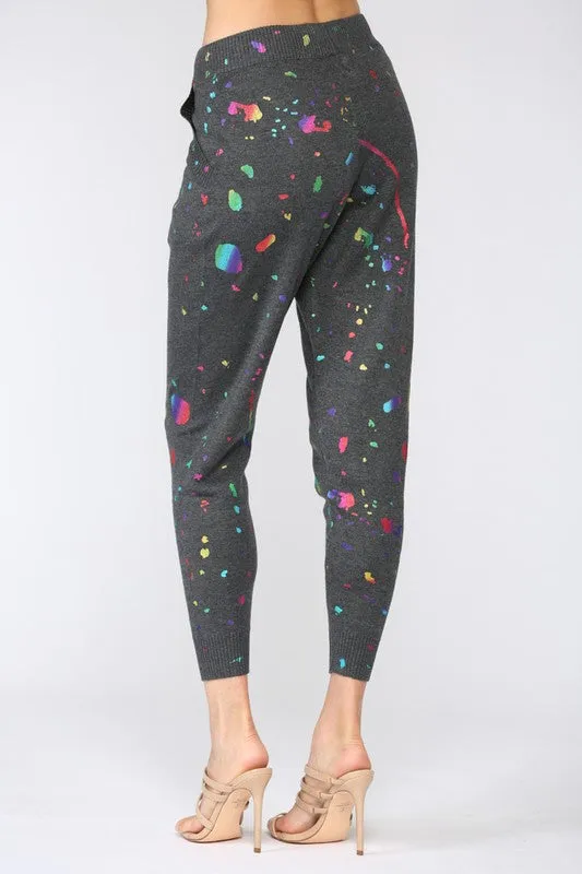 FATE FOIL PAINT SPLATTER KNITTED JOGGER PANTS - CHARCOAL