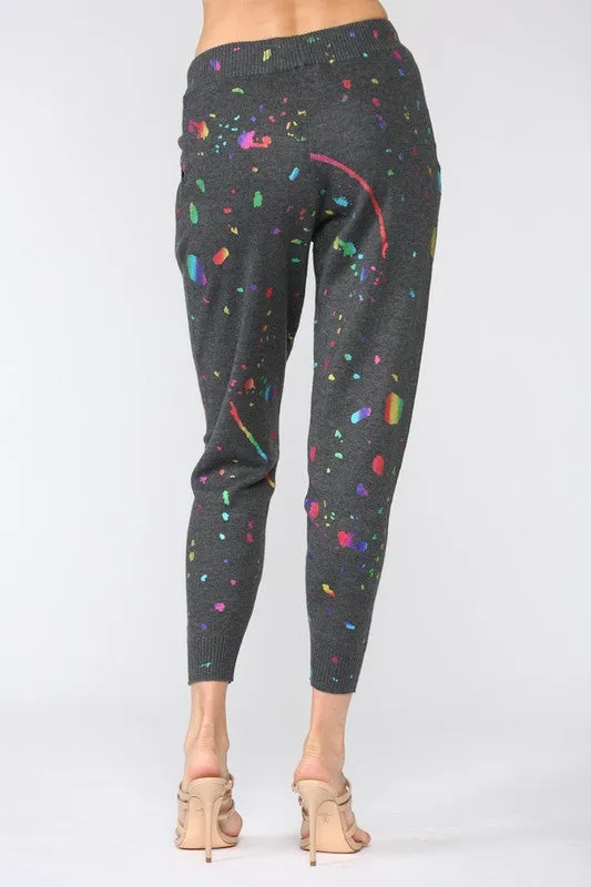 FATE FOIL PAINT SPLATTER KNITTED JOGGER PANTS - CHARCOAL